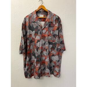 Tommy Bahama Silk Shirt Mens Medium Gray Red Abstract Hawaiian Summer Casual